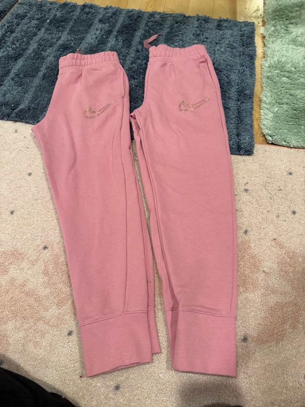 Nike Kids Pink Jogger Sweatpants with Metallic Swoosh